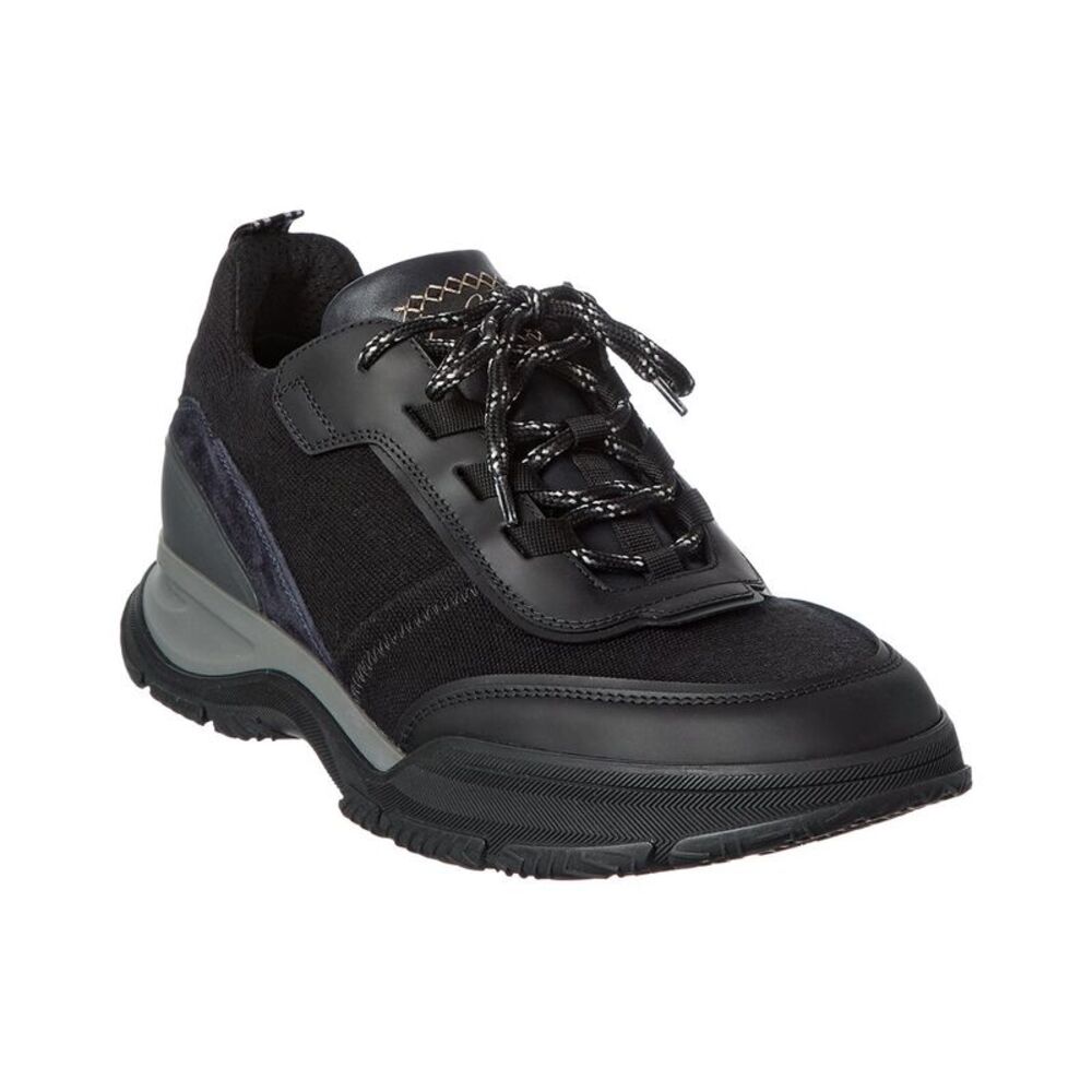 Brioni Crossing Suede-Trim Low-Top Sneaker, Black